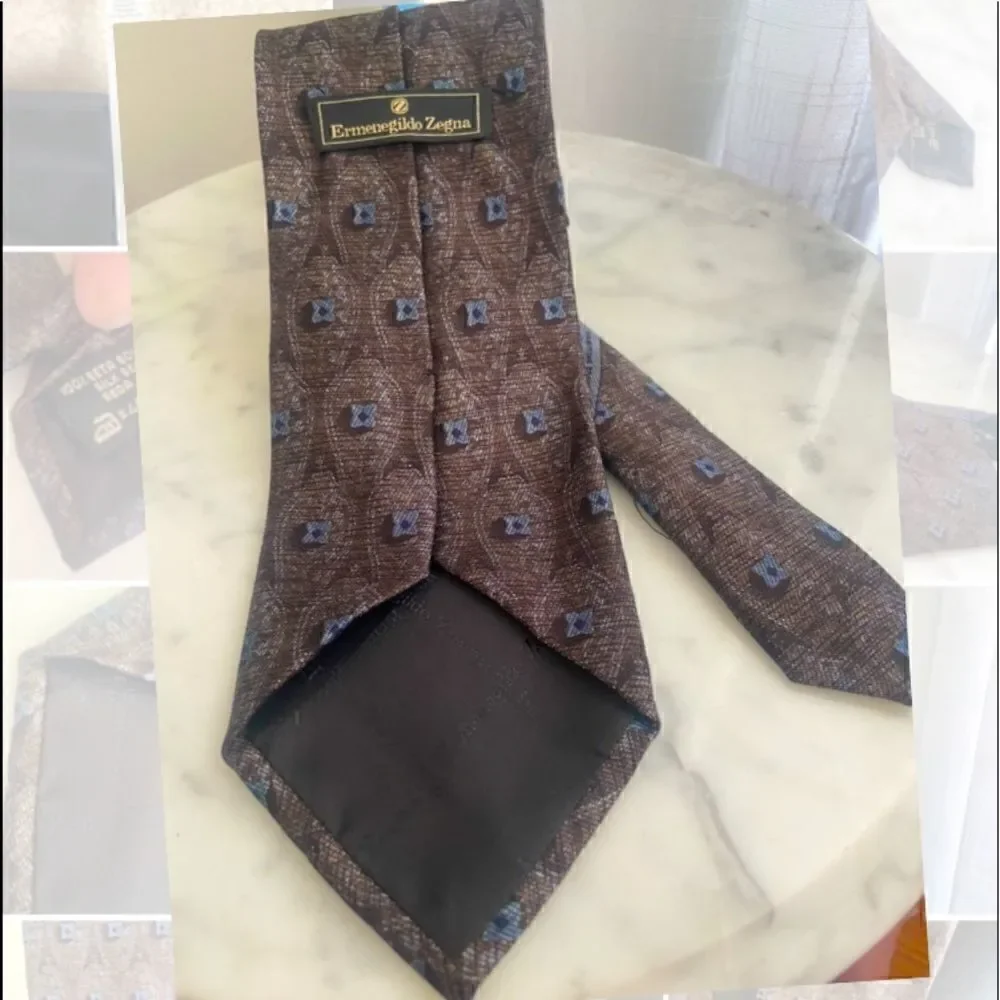 ERMENEGILDO ZEGNA Brown with Blue Grey Accents Recent Tie